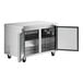 An Avantco stainless steel undercounter refrigerator with two doors.