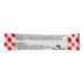 A Bonne Maman Raspberry Preserves stick packet with a red and white checkered design.