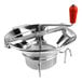 A silver metal Tellier rotary food mill with a red handle.