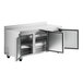 An Avantco stainless steel worktop refrigerator with two doors.
