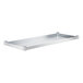 A galvanized steel undershelf for a work table with two shelves.