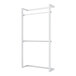 A white metal wall-mounted retail display with two hangrails.