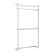 A white metal wall-mount retail display with two hangrails.