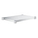 A white rectangular galvanized steel shelf with metal corners.