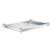 A white rectangular steel tray with metal rods on the bottom.