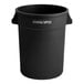 A black plastic round 32 gallon trash can with white text that says "Advantage Supplies"