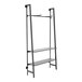 A matte black metal wall-mount shelf with adjustable shelves and faceouts.