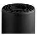 A black plastic cylinder, the Advantage Supplies 55 Gallon Round Commercial Trash Can, with a round black lid.