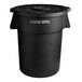 A black plastic Advantage Supplies trash can with a lid.