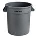 A gray plastic round commercial trash can with handles and the words "Advantage Supplies" on the side.