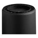 A black cylinder with a round lid, the Advantage Supplies 10 gallon round commercial trash can.