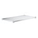A white rectangular shelf with metal corners.