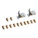 A group of brass metal parts including knobs and nuts.