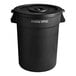 A black Advantage Supplies round plastic trash can with a lid.