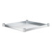 A white metal shelf with silver metal poles.