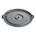 A gray plastic Advantage Supplies round lid with a hole.