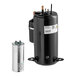 An Avantco Ice compressor for ice machines, a black cylinder with a white label.
