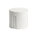 A white cylinder with a white faux leather cover.