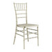 A white Lancaster Table & Seating steel reinforced resin chiavari chair with a silver finish.