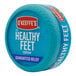 A blue round O'Keeffe's Healthy Feet container with white text.