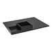 A black faux leather flat tray with two open compartments.