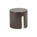 A brown cylinder with a brown faux leather cover.