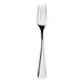 A silver fork with a white handle.