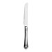 A Varick Orleans stainless steel dinner knife with a white handle.