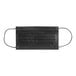 A black 3-ply disposable polyethylene protective face mask with ear loops.