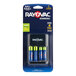 A Rayovac Value NiMH battery charger set for AA and AAA batteries, including two AA and two AAA rechargeable batteries.