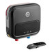 A black square object with a white label reading "GE Point-of-Use Tankless Electric Water Heater"