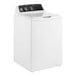 A white GE commercial top load washer with a white door.