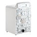 A white GE commercial dryer with the door open.