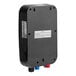 A black GE whole house tankless water heater with two blue valves.