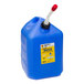 A Midwest Can blue HDPE water container with a white and red handle.