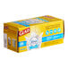 A yellow box of Glad trash bags with a white background.