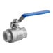 A close-up of a ServIt stainless steel ball valve with a blue handle.