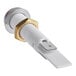 A white and gold indicator light with a red button.