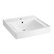 An American Standard white vitreous china wall-mount sink with a square bowl and two center holes.