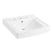 A white square American Standard Decorum wall-mount sink with a single bowl and three holes.
