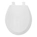 A Bemis white enameled wood toilet seat and lid.