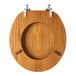 A Mayfair Natural Oak wood finish round toilet seat with a circle in the middle.