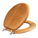 A Mayfair natural oak wood toilet seat and lid with a round shape.