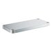 A silver rectangular metal shelf with metal corners.