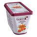 A white plastic container of Les Vergers Boiron Sea Buckthorn Fruit Puree with a red lid.