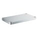 A silver rectangular shelf with metal corners.