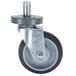 A close-up of a Metro Super Erecta poly caster wheel with a metal screw. The wheel is black with a grey wheel.