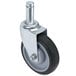 A close-up of a Metro Super Erecta Poly castor wheel with a black rubber tire and metal wheel.