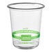 A clear 32 oz. compostable PLA deli container with green labeling from World Centric.