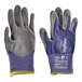 A pair of Ansell blue and grey work gloves.